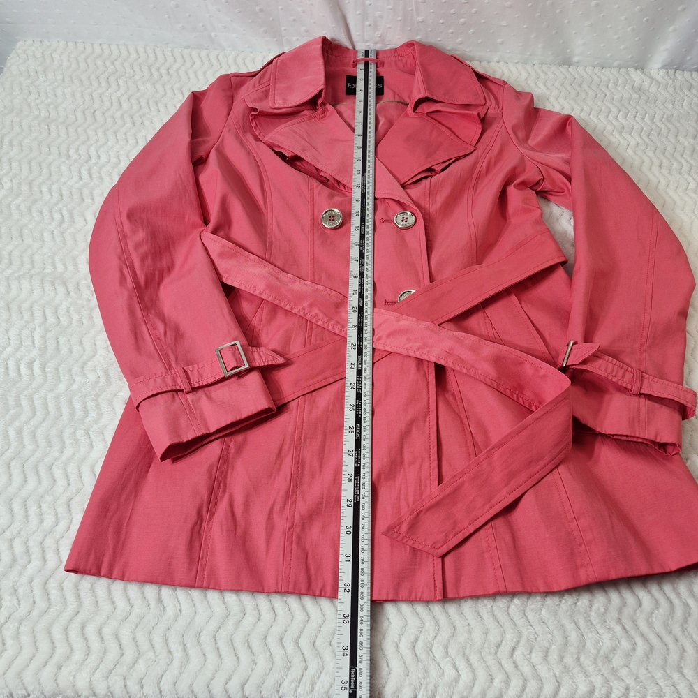 Express Women's Coral Ruffled Lepel Trench Coat Size Med - Picture 10 of 12